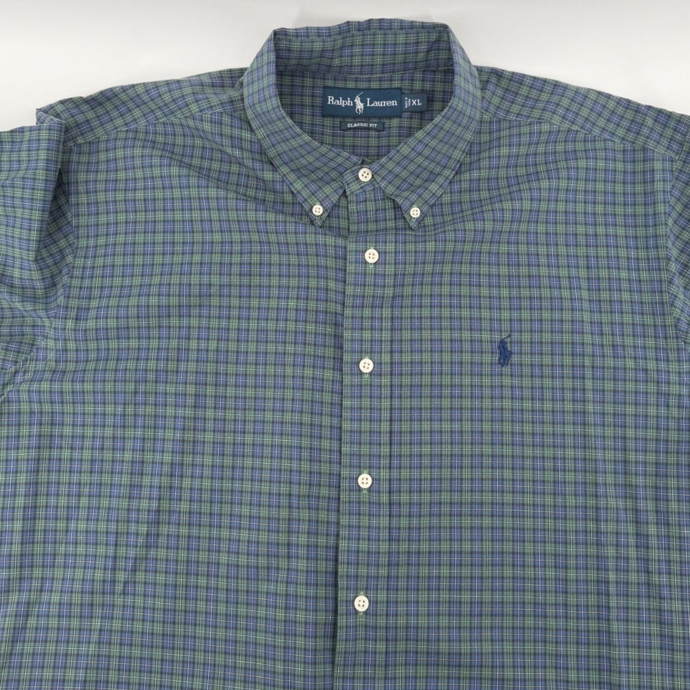 Ralph Lauren Shirt Mens XLarge‎ Green Plaid Classic Fit Short Sleeve Button Down